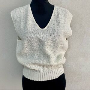 Vintage 80s Shirt Street Knit Sweater Vest White Pointelle V-Neck Made in USA
